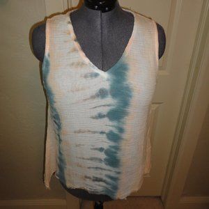 XCVI Women's V-Neck Sleeveless Tie Dye Peach Tank Top Size M
